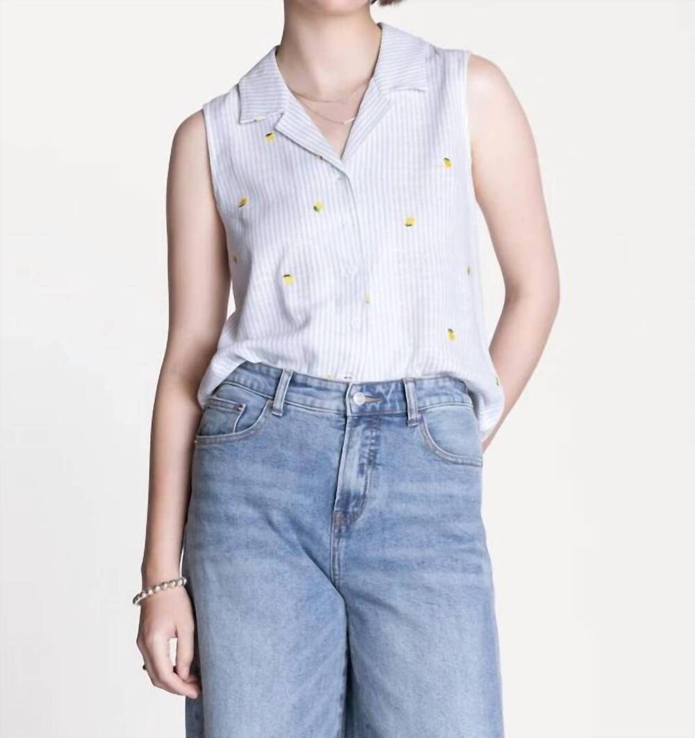 NEW THREAD & SUPPLY elowyn collared top in blue stripe lemon
